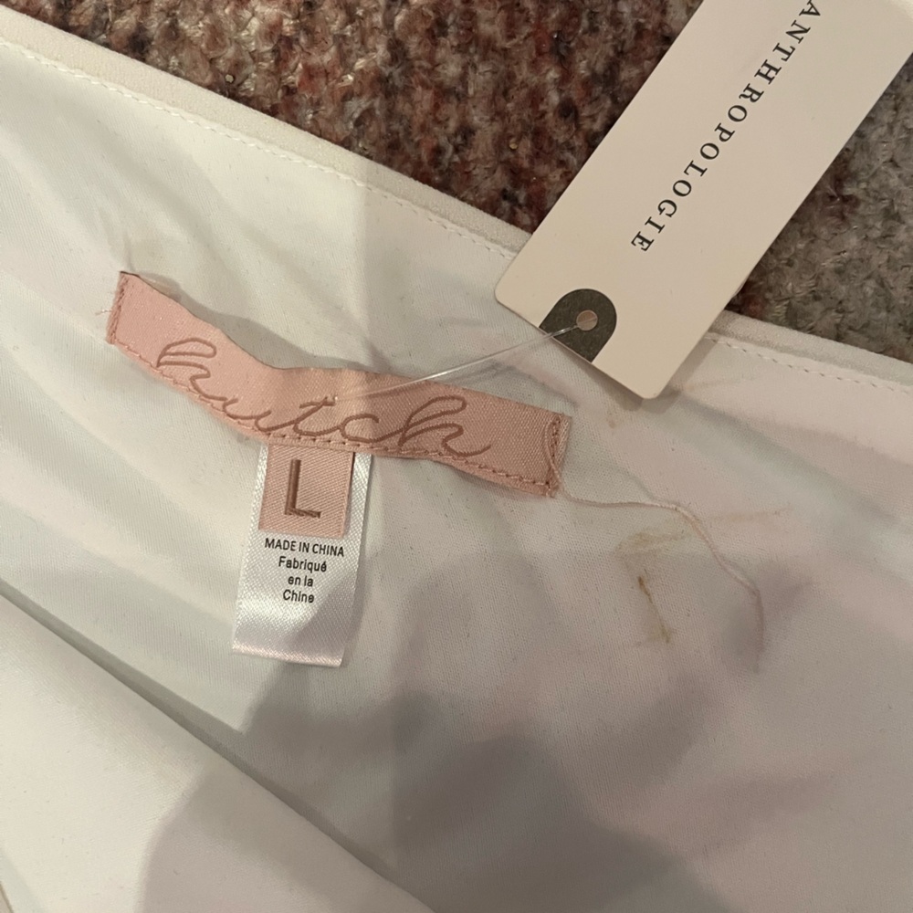 Anthropologie Cream One-Shoulder Dress with Feather Trim - Picture 4 of 6